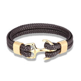 Bracelet Cuir Tressé et Ancre (Edition Gold)