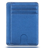 Porte carte cuir lisse bleu